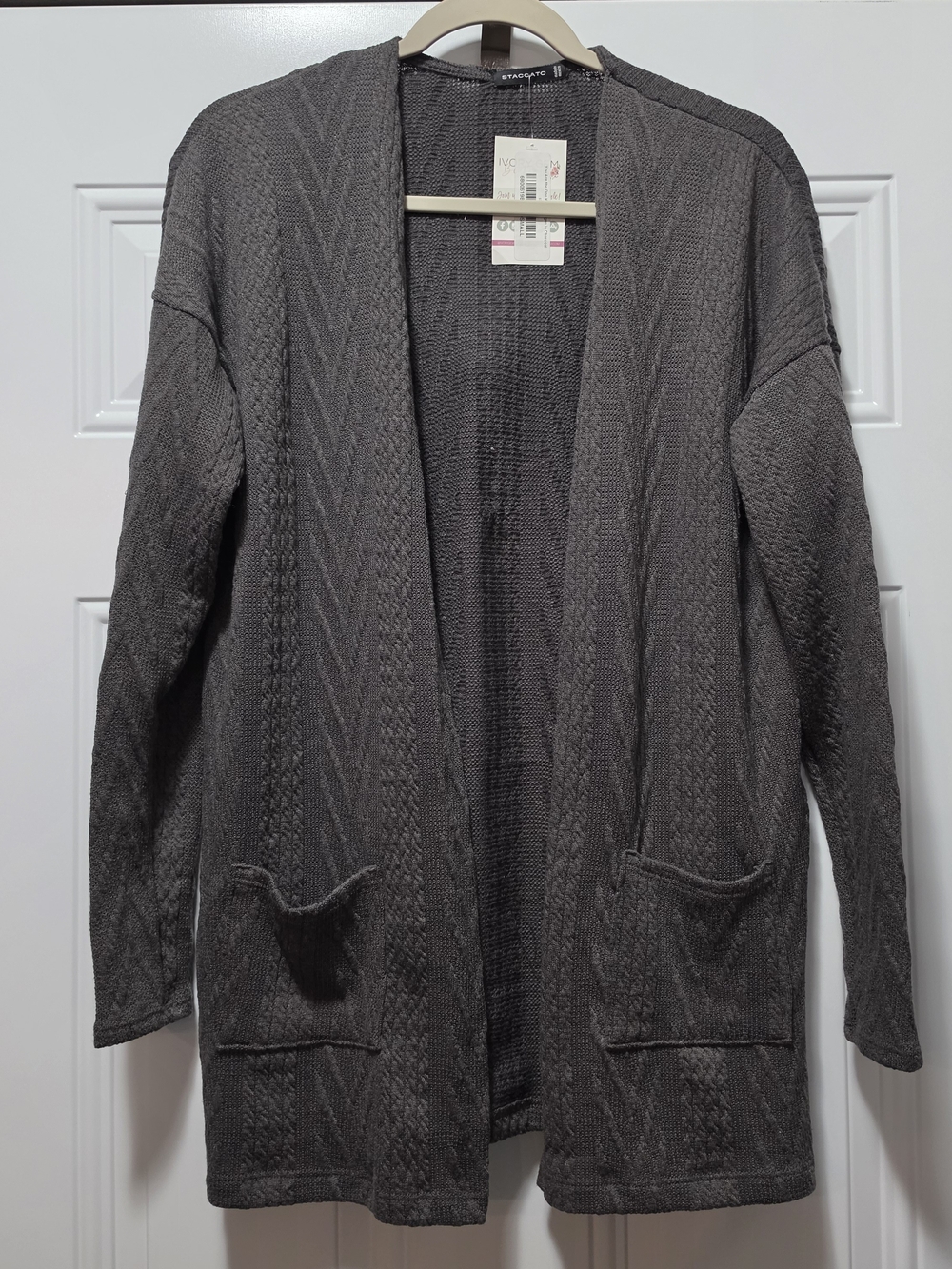 Gray Cable Knit Cardigan Sweater